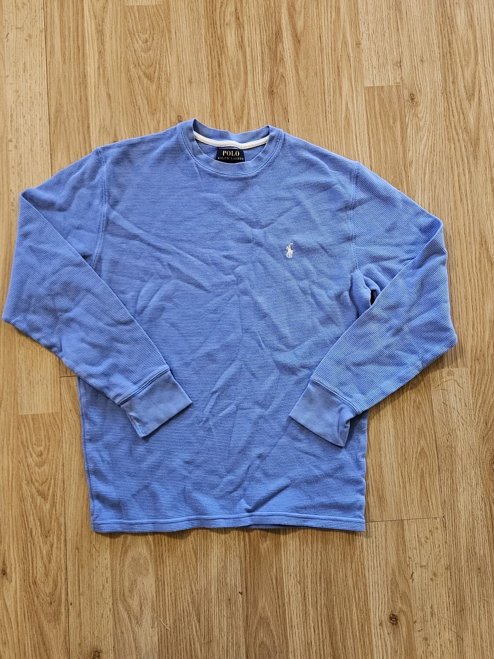 Polo by Ralph Lauren Light Blue Waffle Knit Crewneck Long Sleeve Shirt - Picture 1 of 6